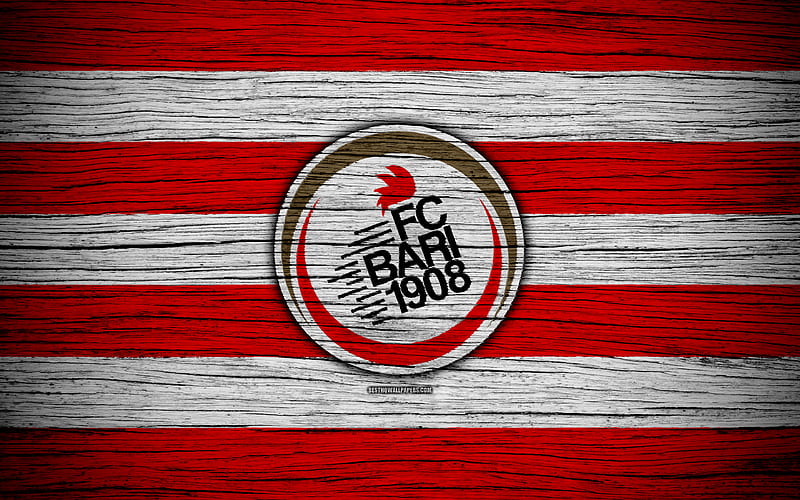 FC Bari 1908, Serie B football, wooden texture, red white lines, Italian football club, Bari FC logo, emblem, Bari, Italy, HD wallpaper