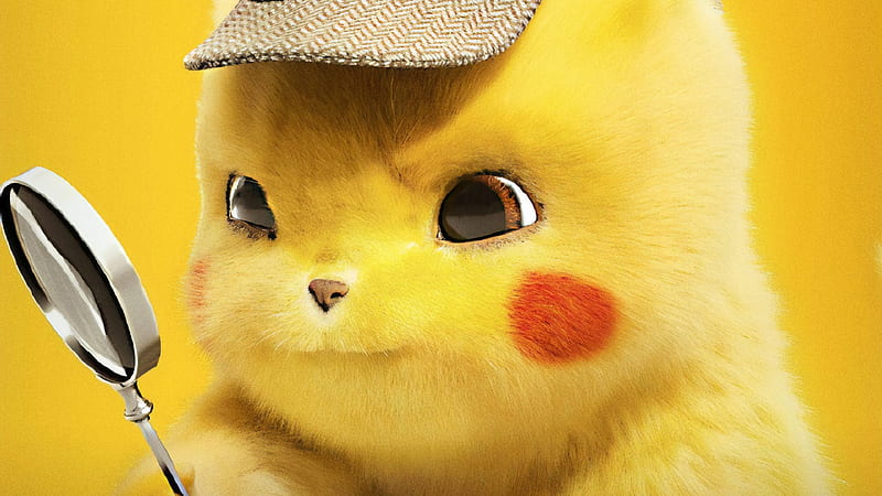 Pokemon Detective Pikachu (2019), detective pikachu, cute, poster, fantasy, movie, yellow, pokemon, HD wallpaper