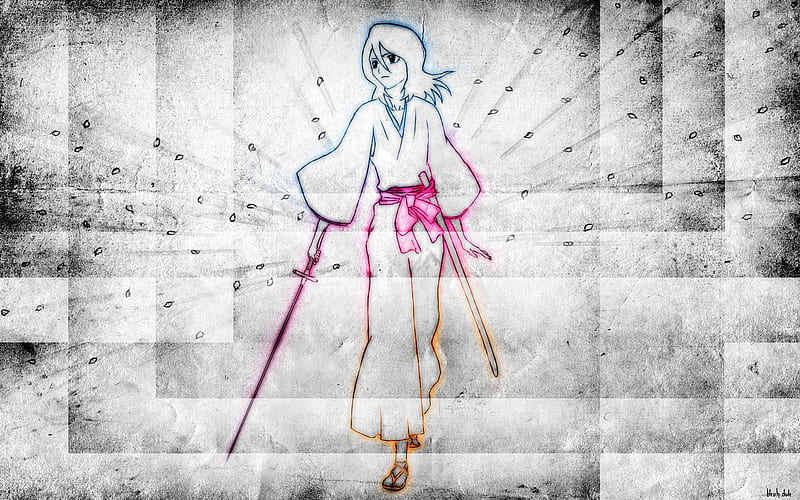 Kuchiki Rukia, bleach, red, colorful, kuchiki, awsome, yellow, bonito, sexy, cute, shinigami, anime, hot, beauty, rukia, blue, HD wallpaper