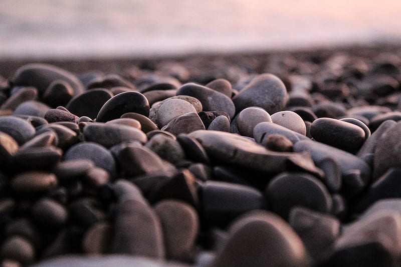stones, pebbles, sea, coast, HD wallpaper