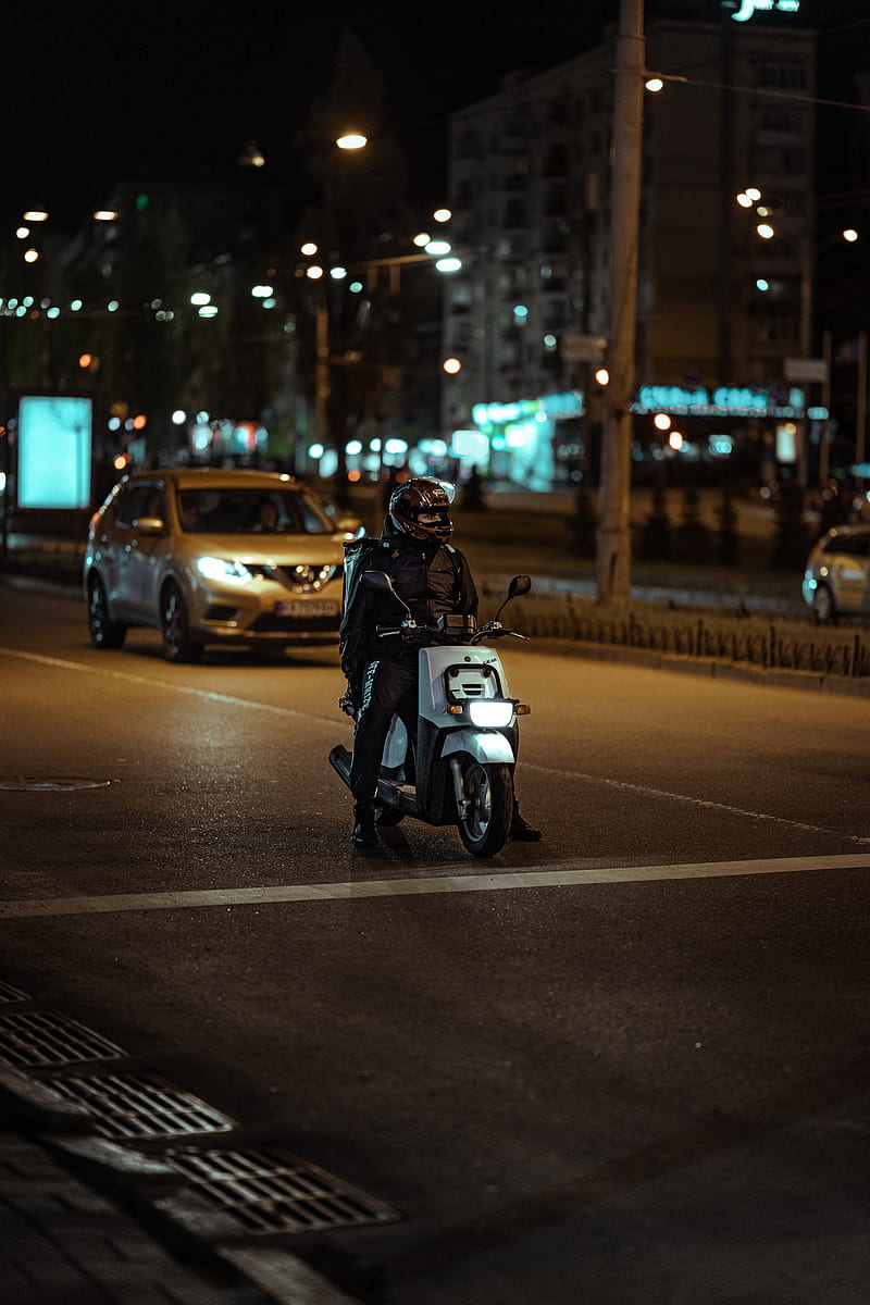 moped, road, night, HD phone wallpaper