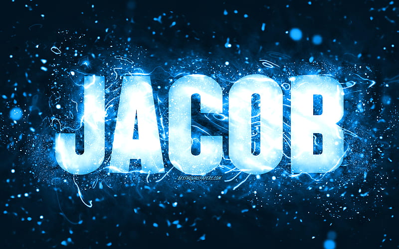 Happy Birtay Jacob blue neon lights, Jacob name, creative, Jacob Happy Birtay, Jacob Birtay, popular american male names, with Jacob name, Jacob, HD wallpaper