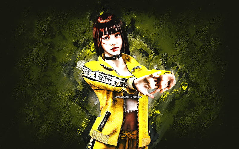 Garena Fire, Kelly, Fire characters, Kelly Fire, yellow stone background, HD wallpaper