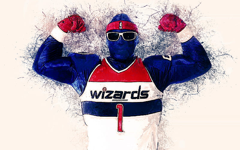 G-Man, official mascot, Washington Wizards art, NBA, USA, grunge art, symbol, white background, paint art, National Basketball Association, NBA mascots, Washington Wizards mascot, basketball, HD wallpaper