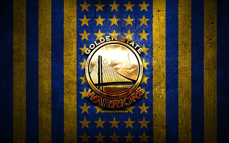Golden State Warriors, NBA, yellow blue metal background, american basketball club, Golden State Warriors Bulls logo, USA, basketball, golden logo, HD wallpaper