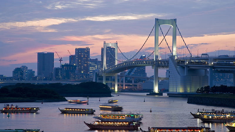 Rainbow Bridge Japan Bridge Tokyo River Rainbow Scenery Hd Wallpaper Peakpx