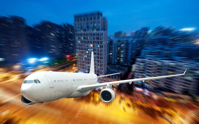 fantastic abstract of plane takeoff, takeoff, city, plane, abstract, HD wallpaper