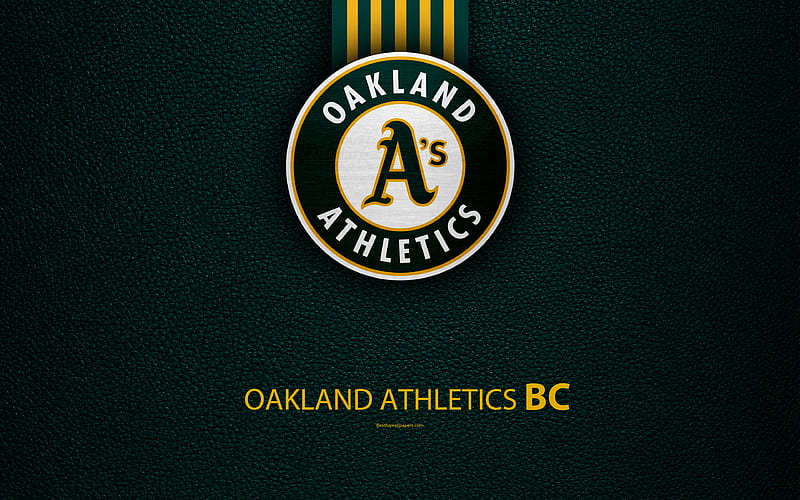 Oakland Athletics American baseball club, leather texture, logo, MLB, Oakland, California, USA, Major League Baseball, emblem, HD wallpaper
