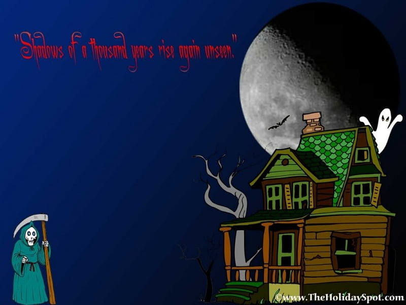 Spooky House, grim reaper, ghost, halloween, full moon, HD wallpaper
