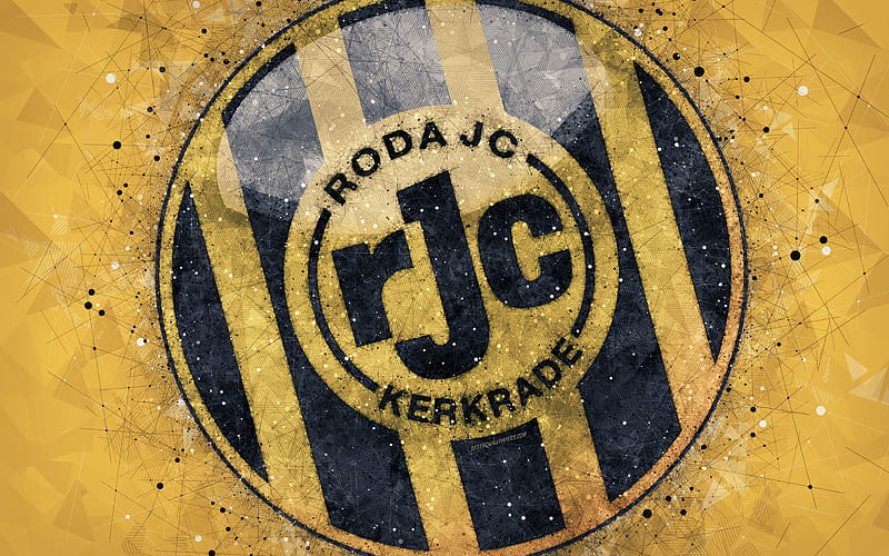Roda JC Kerkrade logo, geometric art, Dutch football club, yellow background, Eredivisie, Kerkrade, Netherlands, creative art, football, Roda FC, HD wallpaper