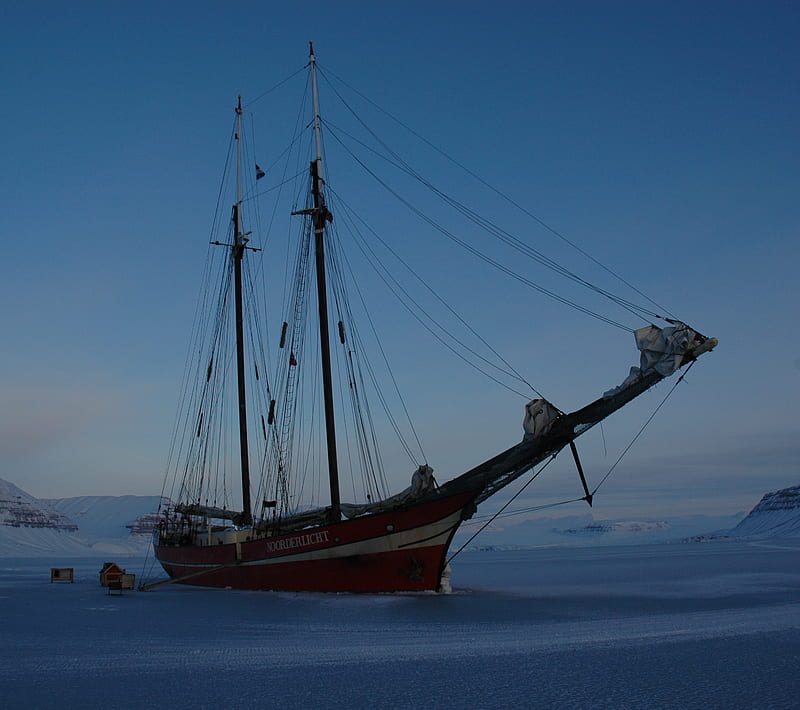 Boat In The Ice, noorderlicht, ship, snow, svalbard, winter, HD wallpaper