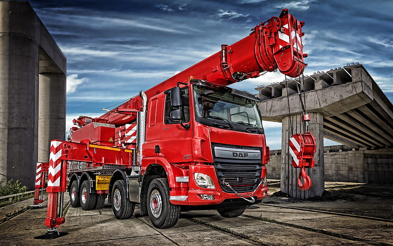 DAF CF, 4x8, Euro6, truck with a crane, construction machinery, CF440, bridge construction concepts, special trucks, truck crane, DAF, HD wallpaper