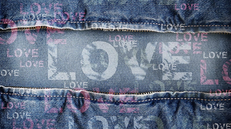 love, denim fabric, texture, HD wallpaper