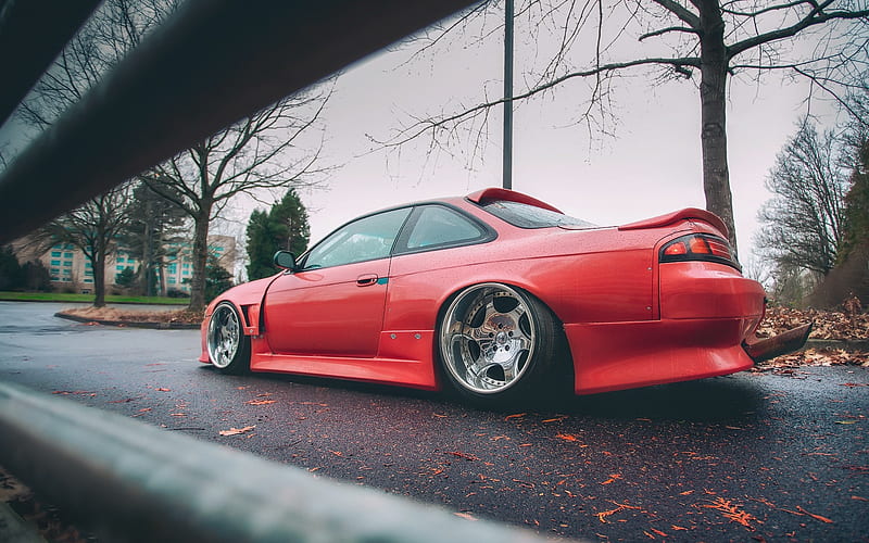 Nissan Silvia, S14, red sports coupe, tuning Silvia, Japanese cars, sports cars, Nissan, HD wallpaper