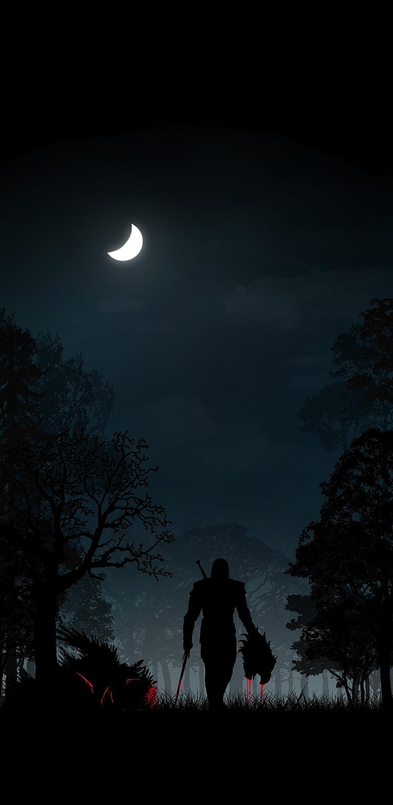 The witcher moon, minimalistic, night, HD phone wallpaper