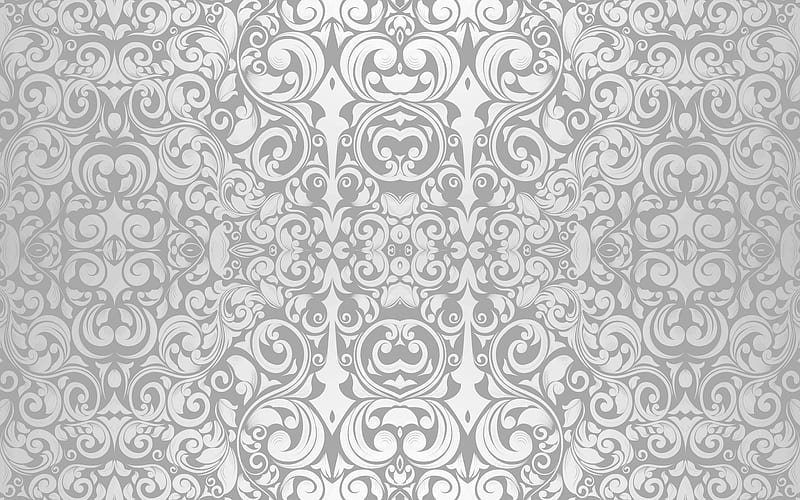 luxury pattern, silver floral ornament, gray ornament background, seamless texture, floral texture, HD wallpaper