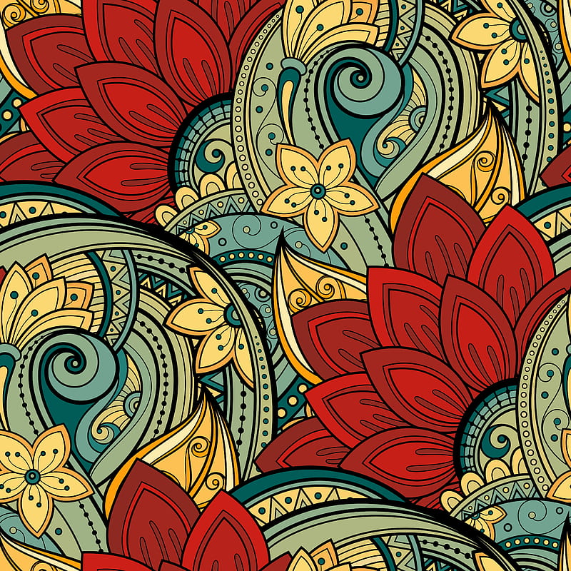 texture, pattern, shapes, colorful, flowers, leaves, digital art, HD phone wallpaper