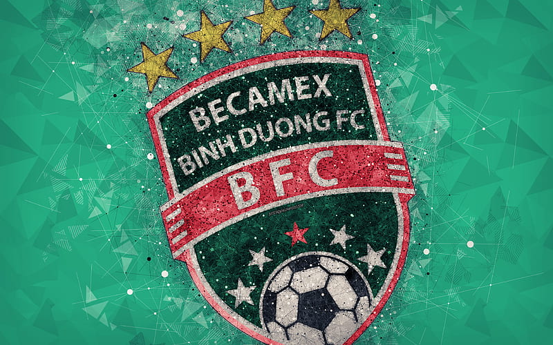 Becamex Binh Duong FC, Binh Duong Football Club geometric art, logo, green background, Vietnamese football club, V-League 1, Thusaumouth, Vietnam, football, HD wallpaper