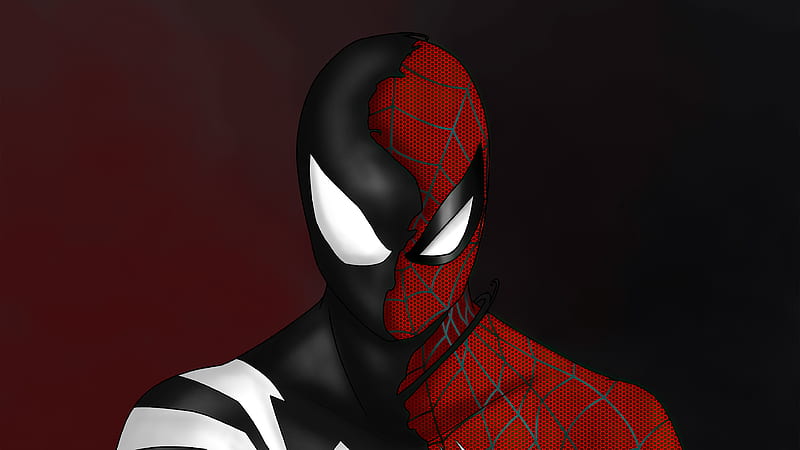 Spider Man Custom Symbiote Red Suit Split , spiderman, superheroes, artist, artwork, digital-art, HD wallpaper