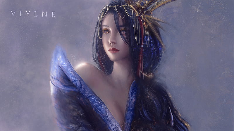 Neva, blue, art, fantasy, asian, viylne, face, girl, frumusete, HD wallpaper