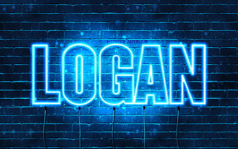 Logan with names, horizontal text, Logan name, blue neon lights, with Logan name, HD wallpaper