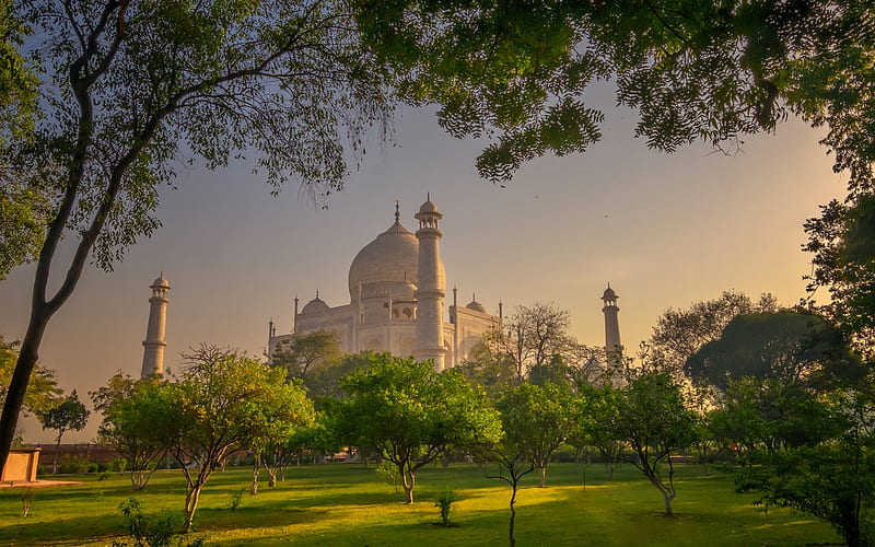 Taj Mahal, Agra, mausoleum, evening, sunset, landmark, Uttar Pradesh, India, HD wallpaper