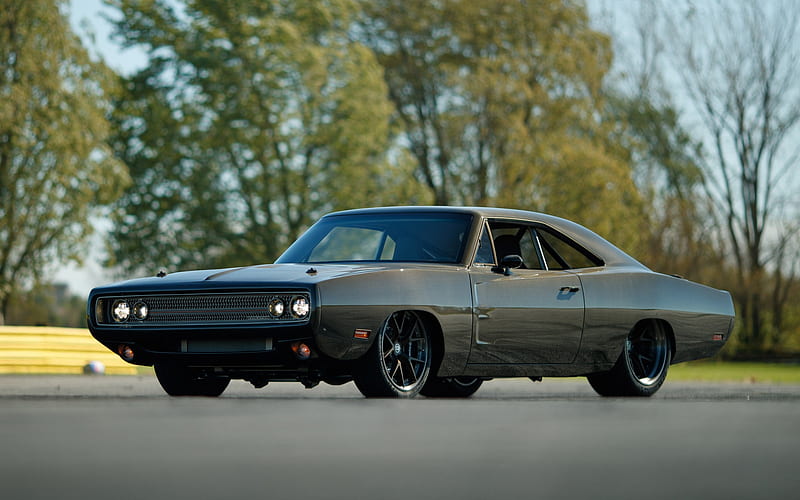 1970, Dodge Charger, retro coupe, gray Charger, tuning Charger, classic American cars, Dodge, HD wallpaper
