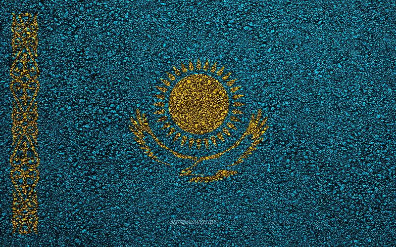 Flag of Kazakhstan, asphalt texture, flag on asphalt, Kazakhstan flag, Europe, Kazakhstan, flags of european countries, HD wallpaper
