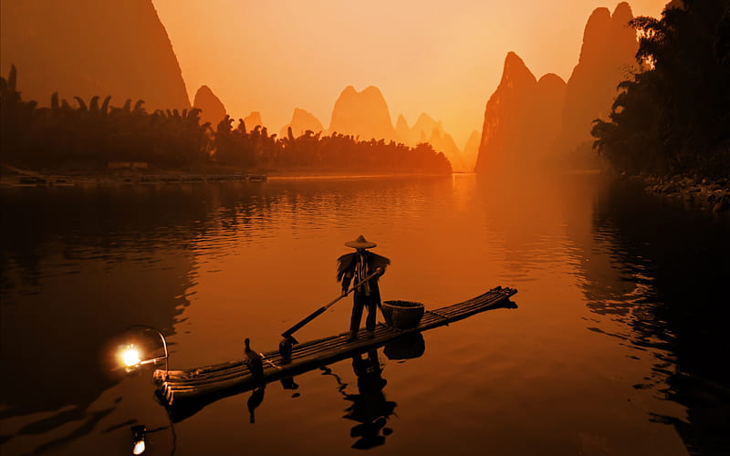 Asia China Li River Travel Sunset-Scenery, HD wallpaper