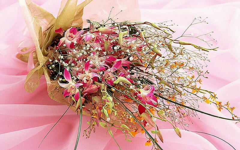 Beautiful flowers, flowers, petals, bouquet, fabric, HD wallpaper