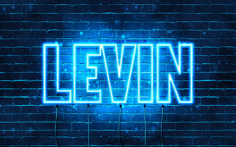 Levin with names, horizontal text, Levin name, Happy Birtay Levin, popular german male names, blue neon lights, with Levin name, HD wallpaper