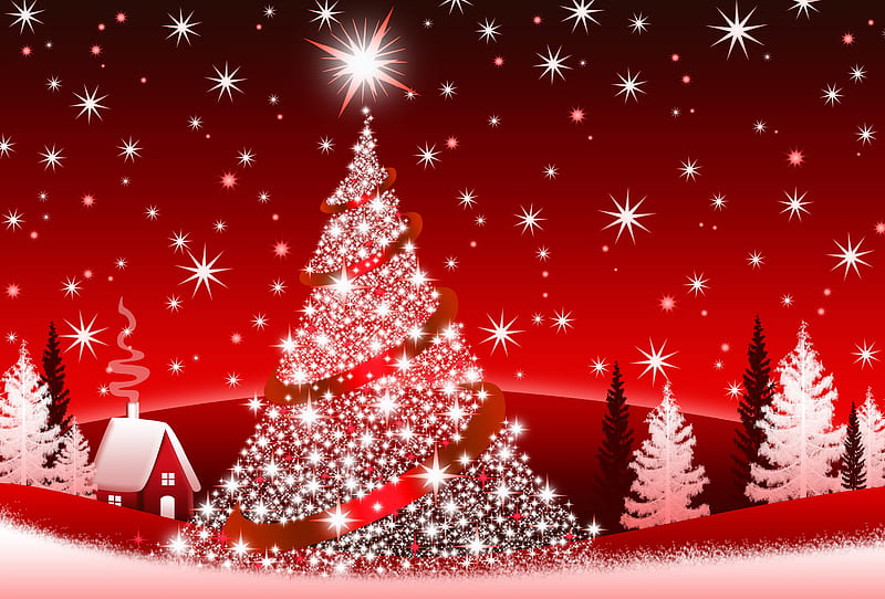 Christmas Tree, christmas, houses, winter time, snowy, xmas, winter, merry christmas, snow, magic christmas, HD wallpaper