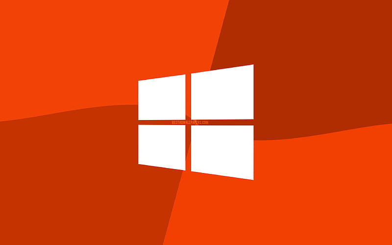 Windows 10 orange logo Microsoft logo, minimal, OS, orange background, creative, Windows 10, artwork, Windows 10 logo, HD wallpaper