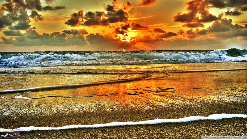 glorious beach on sylt island germany r, beach, r, sunset, waves, clouds, HD wallpaper