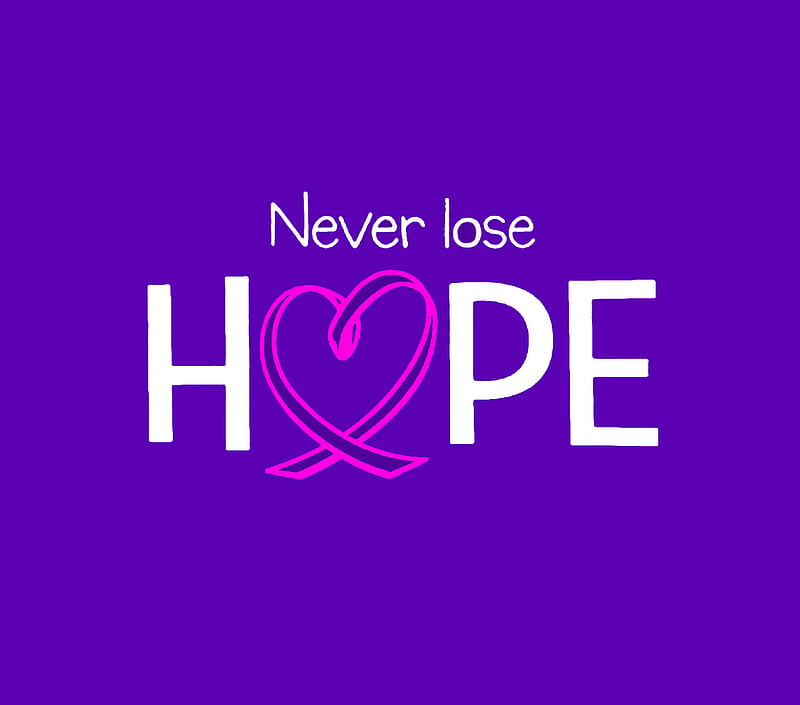 Never Lose Hope, cancer, cure, heart, hope, life, love, pink, purple, relay, HD wallpaper