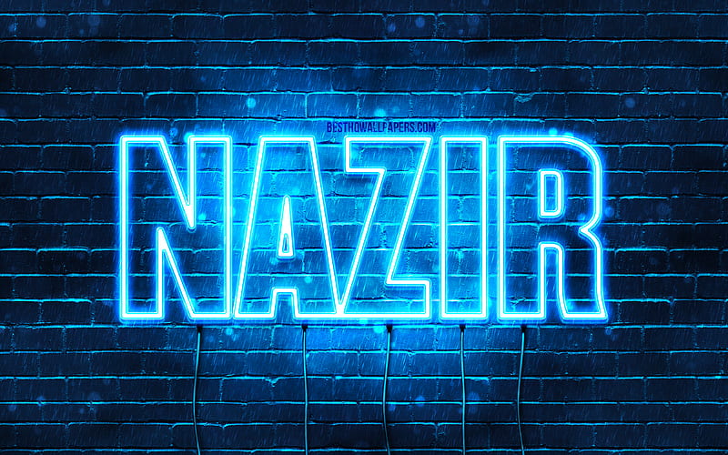 Nazir, , with names, Nazir name, blue neon lights, Happy Birtay Nazir, popular arabic male names, with Nazir name, HD wallpaper