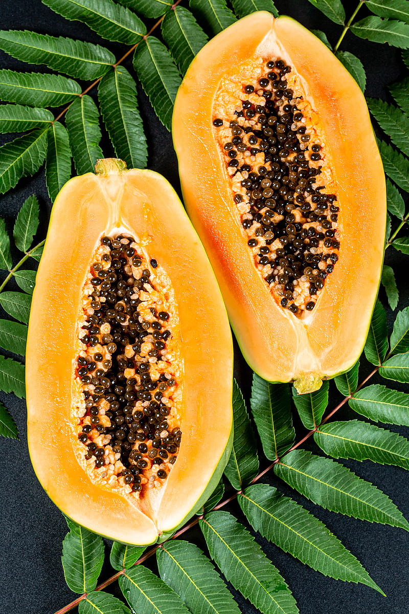 papaya, fruit, exotic, leaves, HD phone wallpaper