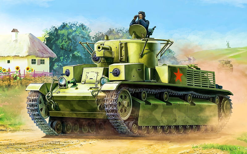 T-28, artwork, World War II, tanks, WWII, Soviet tanks, World War, HD wallpaper
