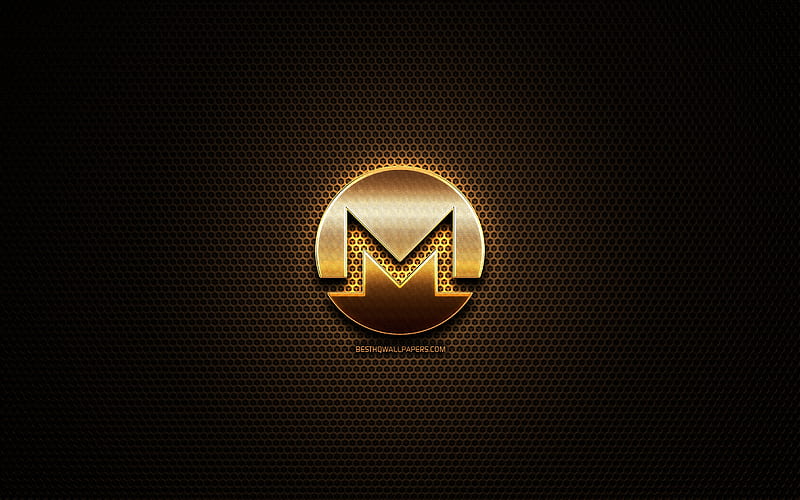 Monero glitter logo, cryptocurrency, grid metal background, Monero, creative, cryptocurrency signs, Monero logo, HD wallpaper