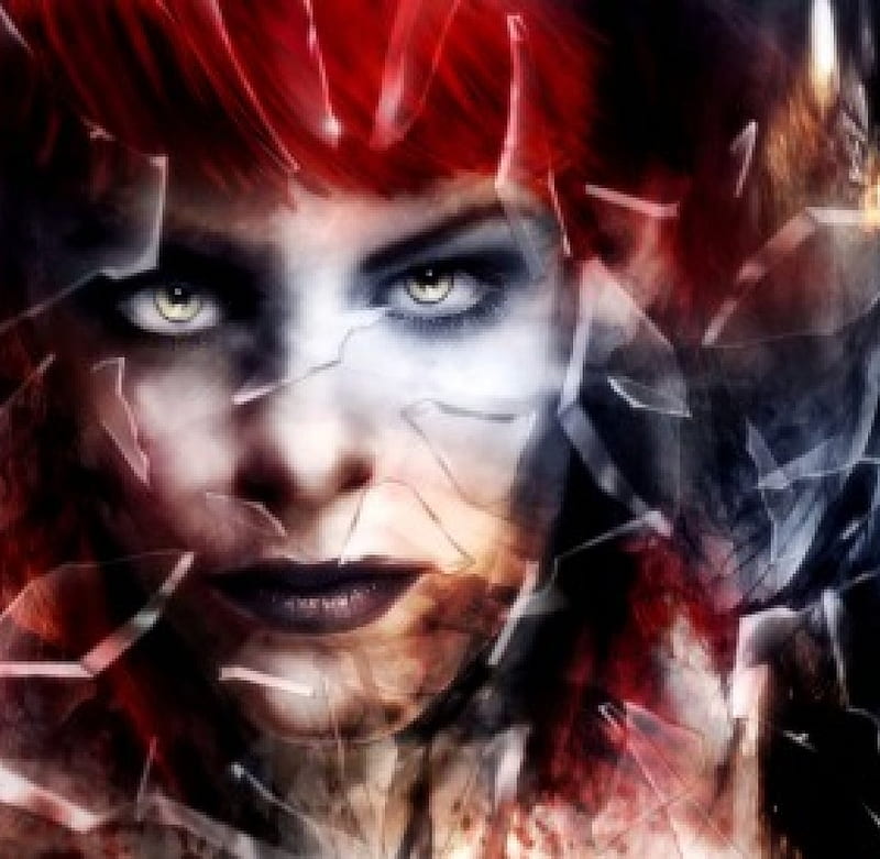 Orimantik, dark fantasy, red head, fantasy, broken glass, Sebastien Villard, HD wallpaper