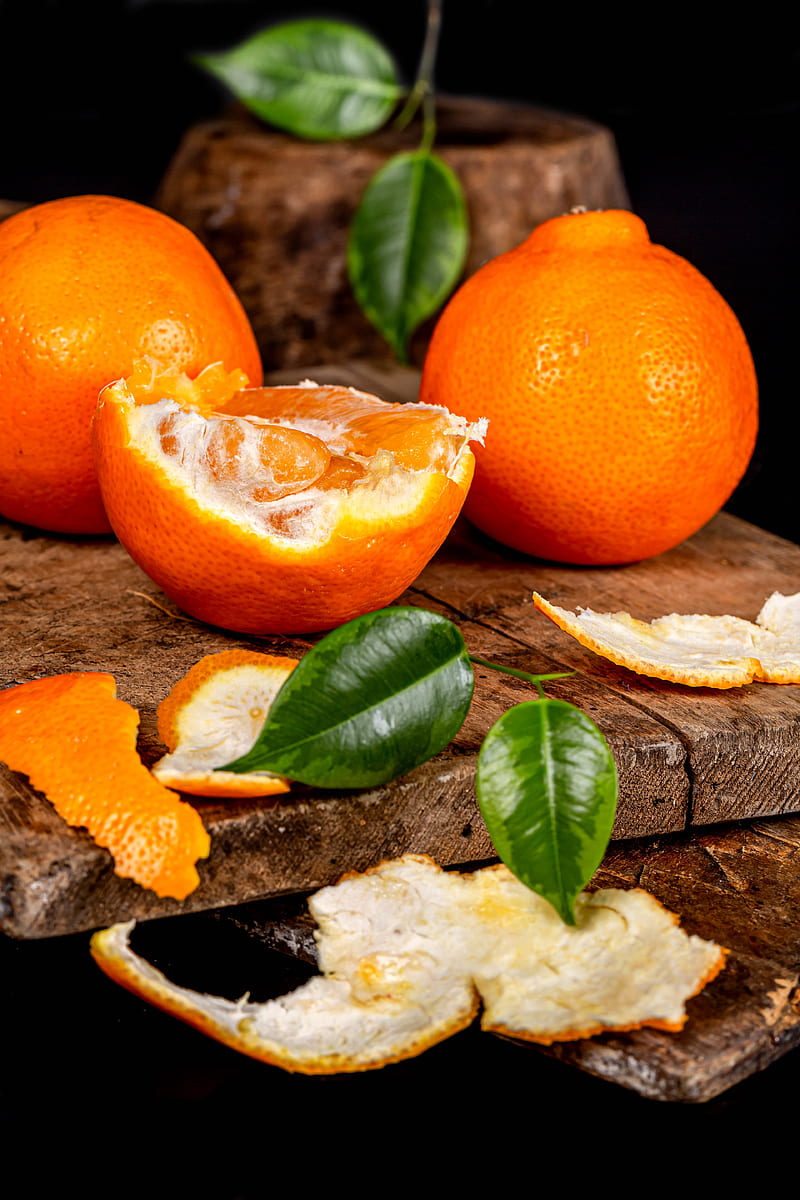 orange, citrus, fruit, peel, leaves, HD phone wallpaper