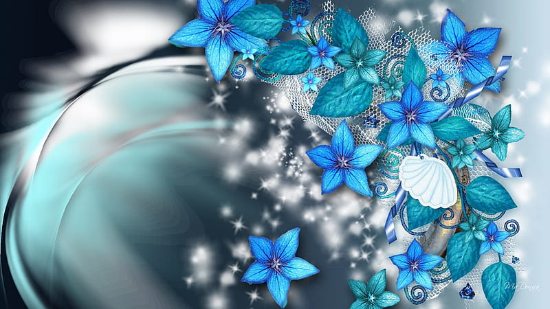 Ocean Wave Blue, flowers, glow, twinkle, lustre, lace, flash, winkle, wave, cyan, turquoise, sparkle, glint, scintillate, shimmer, bright, aqua, flowers, light, glisten, radiate, flare, blue, glitter, spangle, glister, glimmer, shell, netting, luster, wink, gleam, HD wallpaper