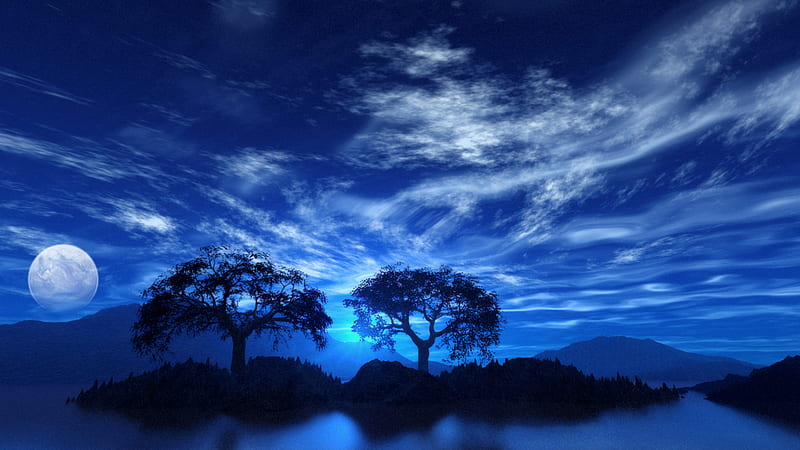 Blue Night Time, moon, sky, other, HD wallpaper | Peakpx