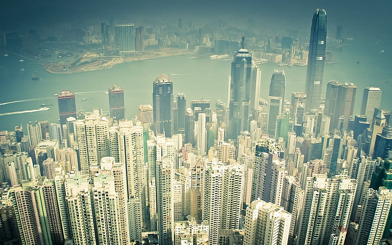 asia, hong kong, skyscrapers, megapolis, china, panorama, HD wallpaper