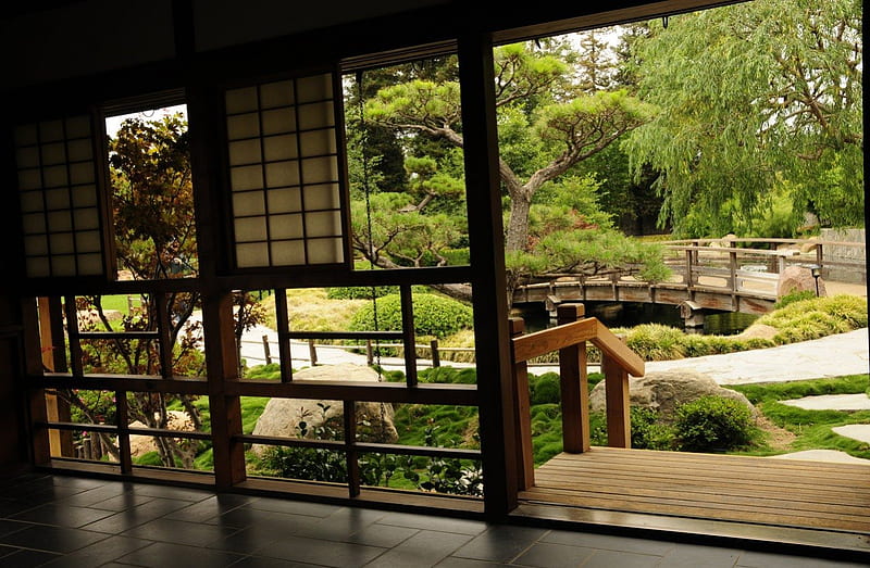 Tea House Window, japan, house, japanese, window, indoor, garden, tea, HD wallpaper