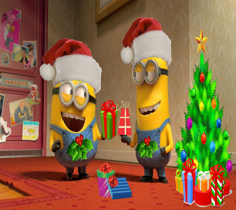 Christmas Minions, 2014, cute, despicable2, new, nice, wish, year, HD wallpaper