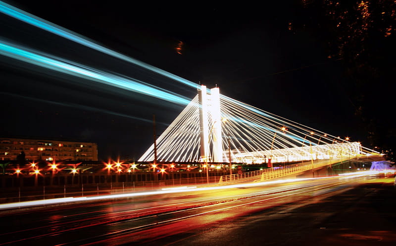 Basarab bridge-Bucharest(5), architecture, modern, bridge, basarab, bucharest, night, HD wallpaper