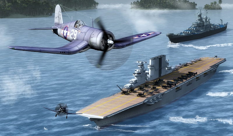 World War 2 Scene ~ Painting, aircraft, battleship, carrier, ww2, HD wallpaper