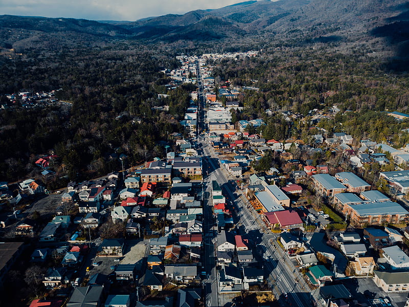 Aerial Graphy Of Village Near Woods, Hd Wallpaper 