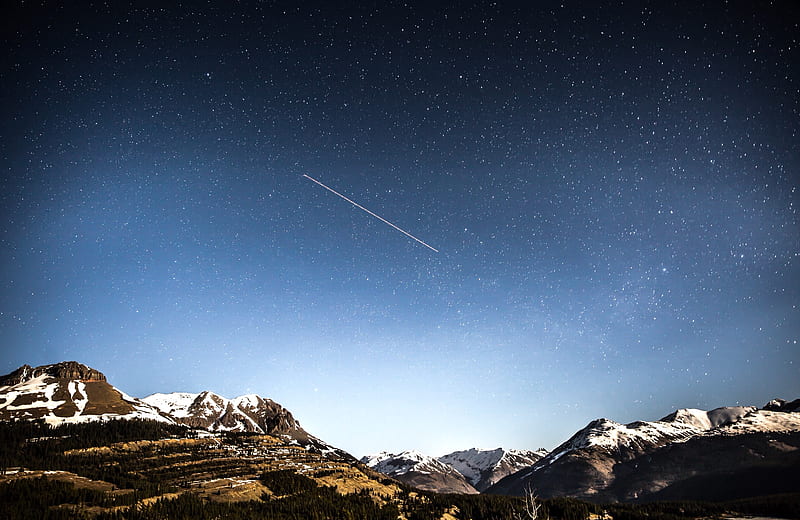 of shooting star over snow covered mountains, HD wallpaper